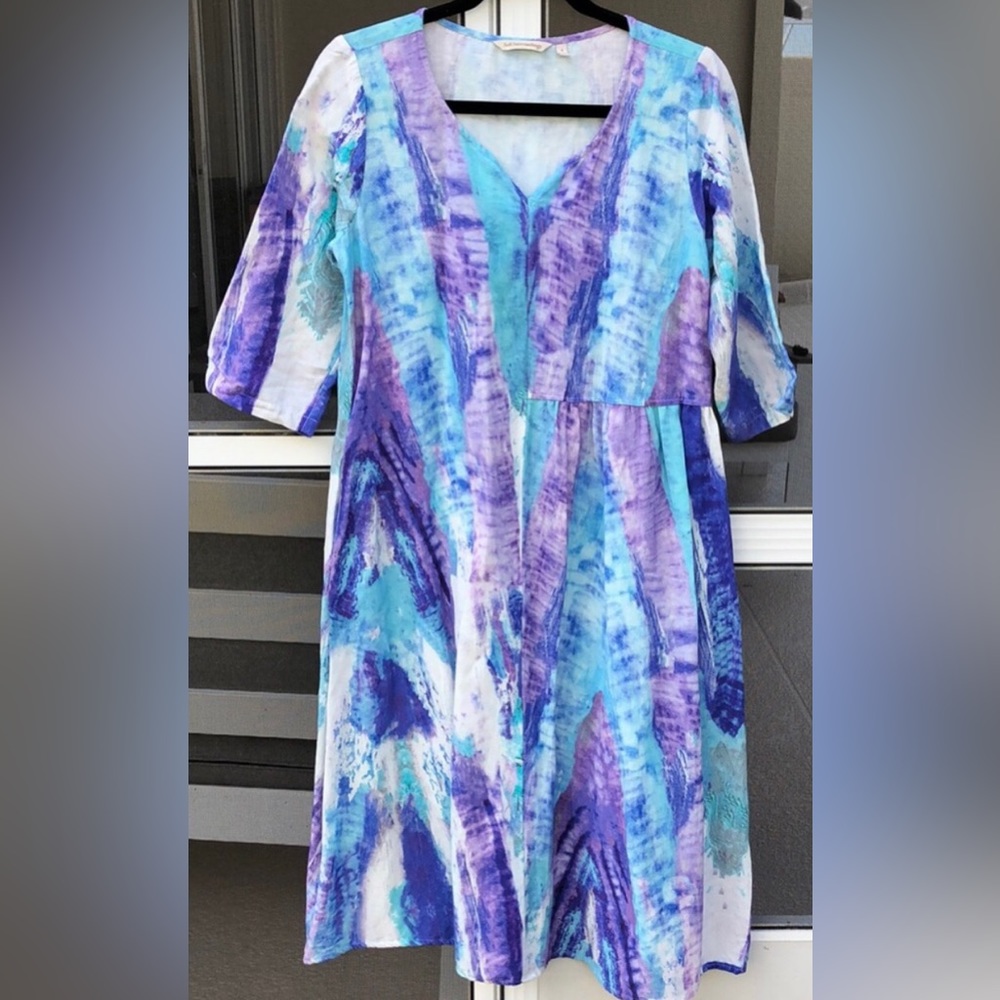 Worn once! - SOFT SURROUNDINGS Flax & Viscose Blend Watercolor Dress